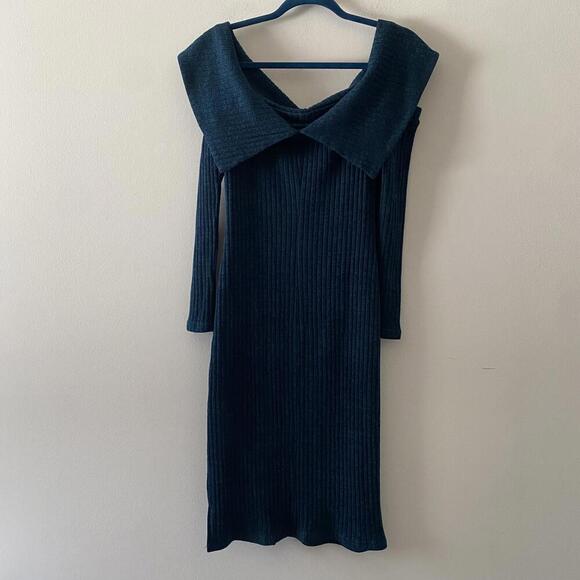 LAVISH ALICE dark teal long sleeve off the shoulder mini drezz - Picture 6 of 6